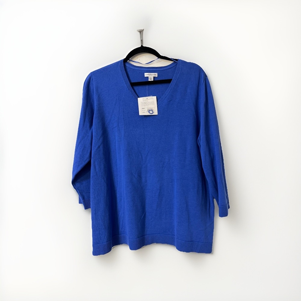 Croft & Barrow women's XXL Knit pullover sweater blue round neck 3/4 sleeve New